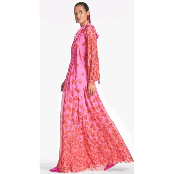 Sachin & BabiVera floral-print chiffon gownPink Red Floral Naxi Dress Sz 0 XS - Picture 1 of 16